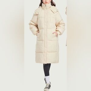 Premium fashion winter classic hooded long down puffer, NWT Cream, XXL (…